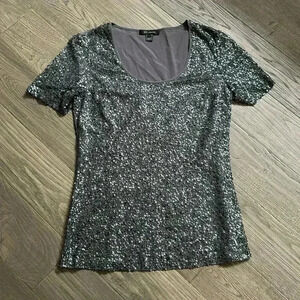 St.  John | Charcoal grey sequin silk short sleeve blouse